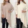 Women Tops High Collar Long Sleeve Solid Color Irregular Hem Pullover Tops Loose Fit Ribbed Tee Tops Daily Wear