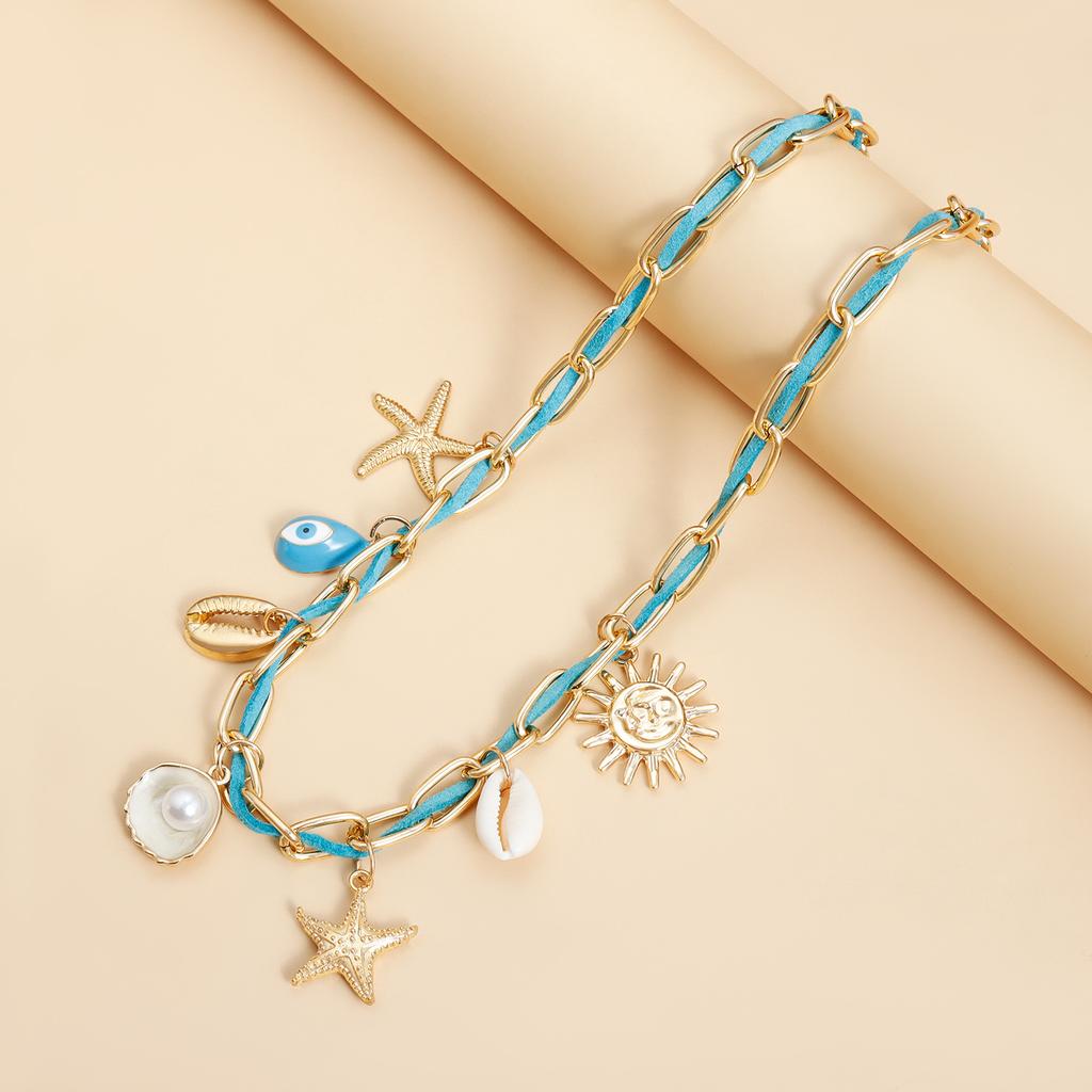 Beach Necklace for Women Leisure Star Shell Sun Pendant Girl Gift