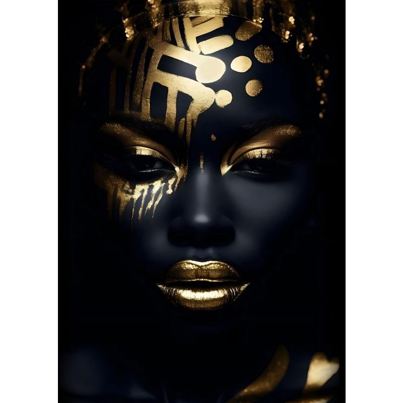 

Афроамериканская черная женщина настенное искусство, Золотые губы афро женщина портрет холст картина африканские картины постер для домашнего декора 21cm×30cm NoFrame