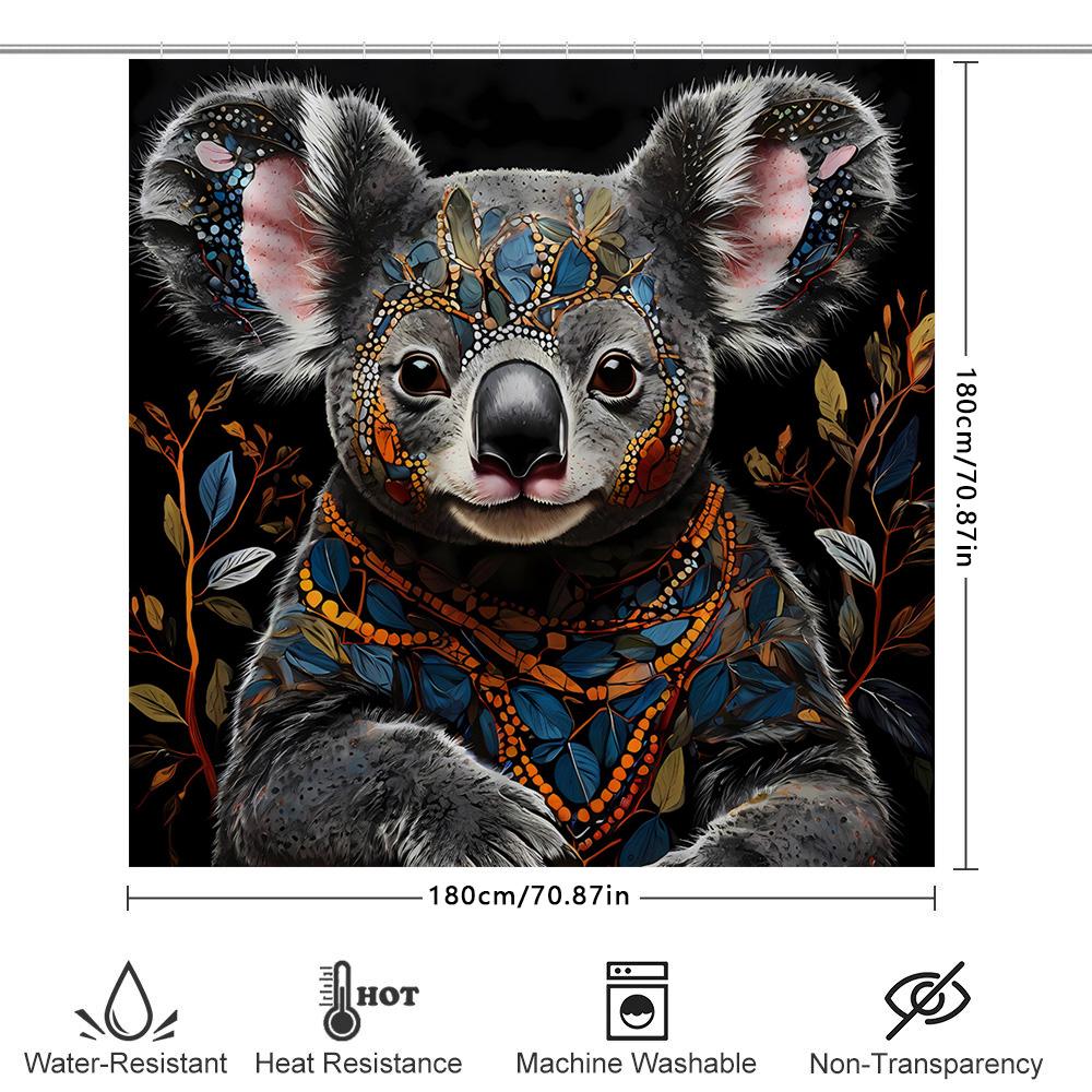 Koala Bath Curtain Animal Print Shower Curtain Fabric Home Decor Wall Hanging Bathroom Decoration With Beads Leaves Pattern For