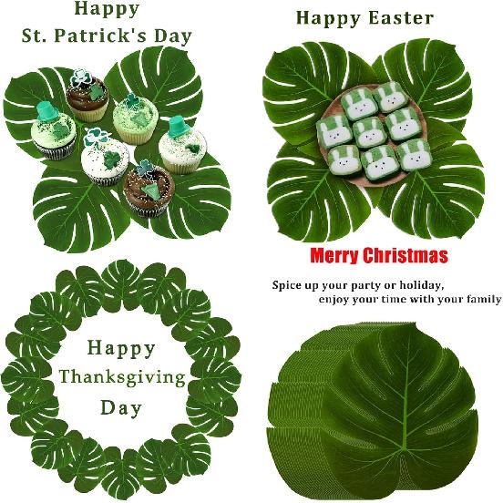 Hopeak Artificial Palm Leaves 24 Pieces Large Palm Leaves for Hawaiian Luau Party Jungle Beach Theme Party Birthday Table and Wall Decorations