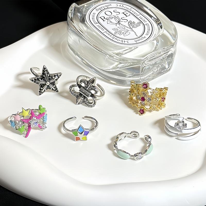 Niche Design Ring Series Personalized Star Drip Oil High Sense Stacked Open Ring Women'S Fashion French