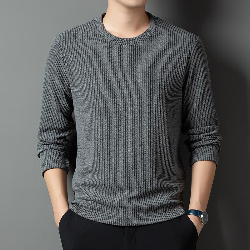 Autumn and Winter Young and Middle-aged Men's New Style Vertical Pattern Round Neck Sweatshirt Fashionable Casual Pullover Bottoming Shirt Top