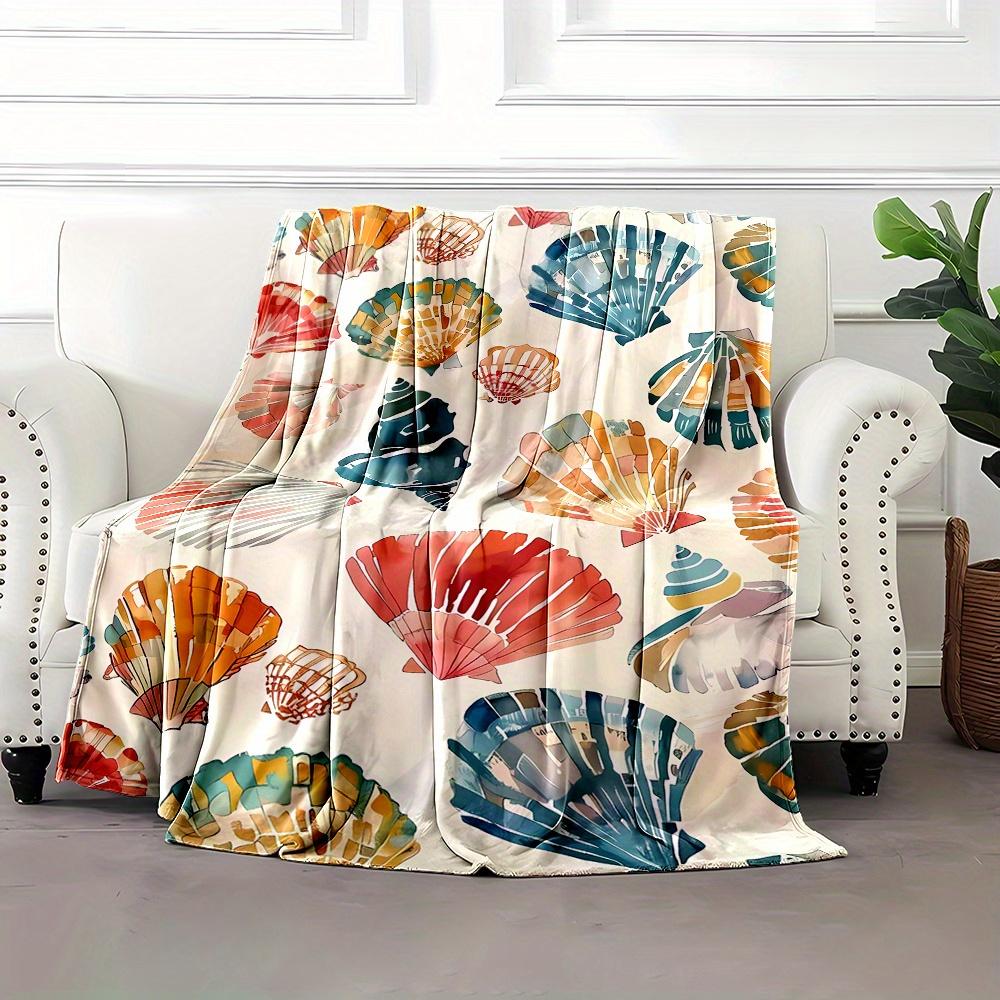 Cozy All-Season Flannel Throw Blanket with Colorful Beach Shell Print - Soft, Reversible & Machine Washable - Perfect Gift for