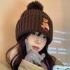 Cute Bear Meladeka Knitted Wool Hat Women's New Winter Warmth Thickened Face Protecting Small Ear Protecting Ball Hat