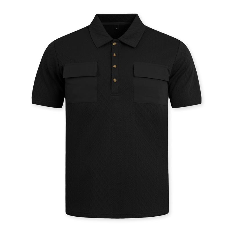 Men s Business and Leisure Double Pocket Button Polo Shirt L чёрный