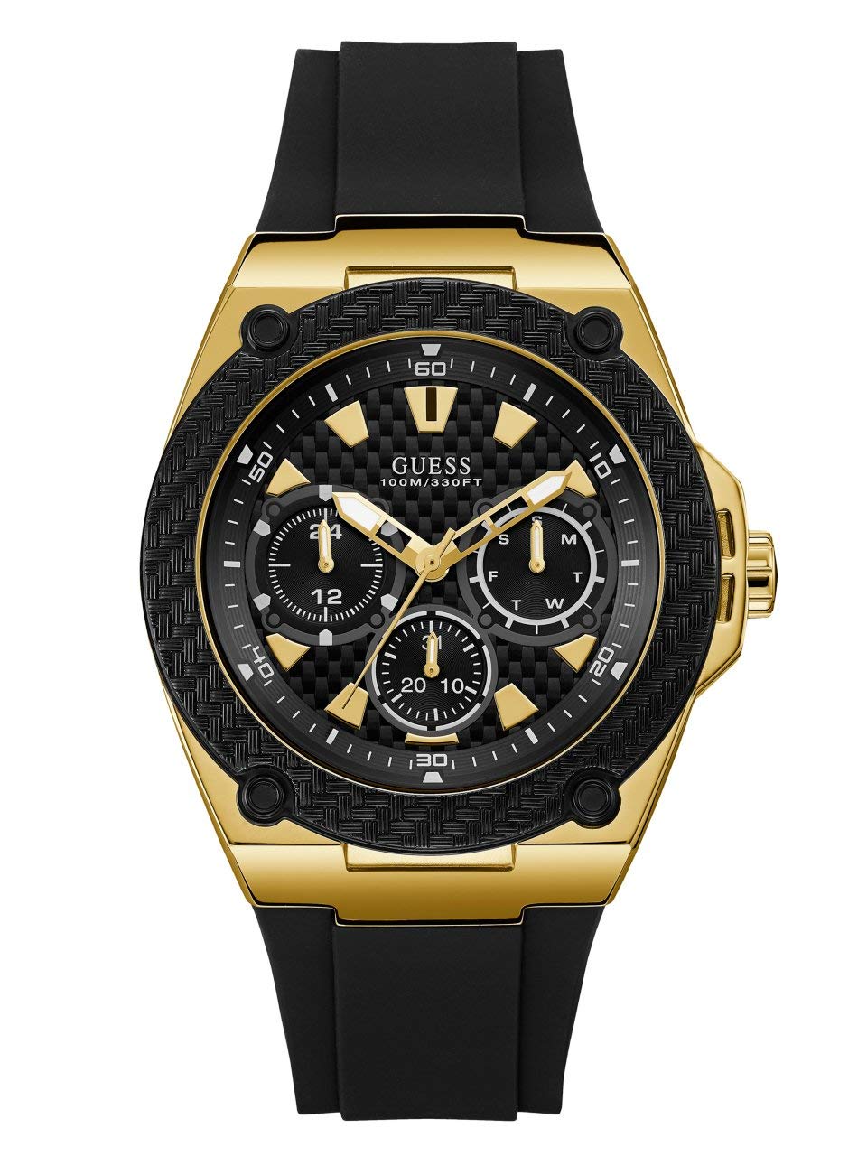 GUESS Stainless Steel Watch Black Silicone Strap U1049G5 141 Gold-tone & []