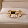 Classic Green Irregular Double Layer Zircon Rings For Women Stainless Steel Gold Plated Wedding Open Finger Ring