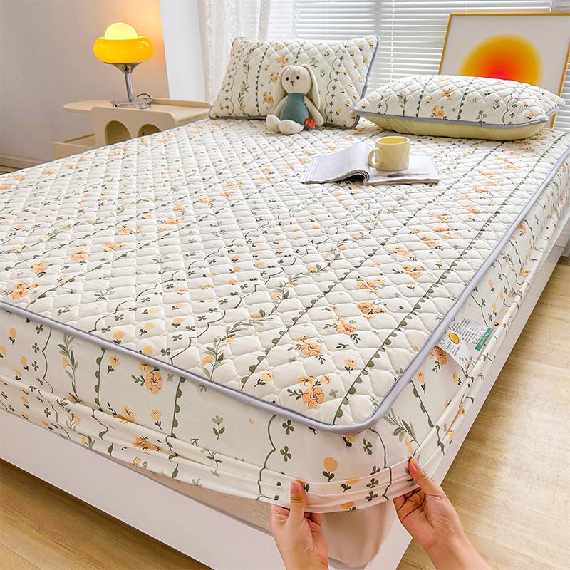 Floral Fitted Sheet Queen Size Bed Cover Thicken Bedsheet Quilted Mattress Protector Tampa De Colchão (Pillowcase Need Order)