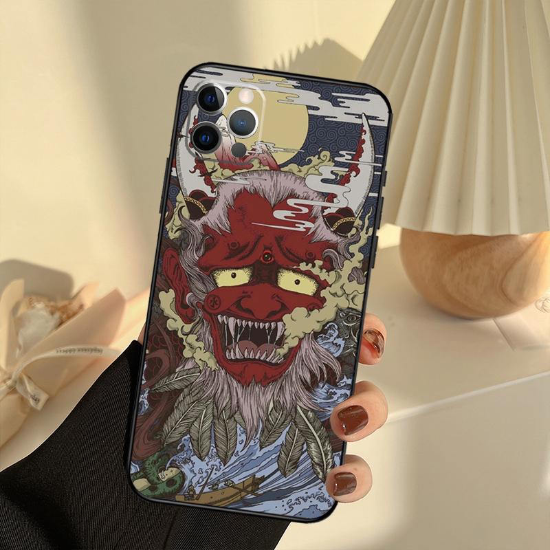 Samurai Oni Mask Phone Case For iPhone 13 16 15 11 12 14 17 Pro Max 12 Mini 15 16 Plus 16e 17 Air Cover Funda