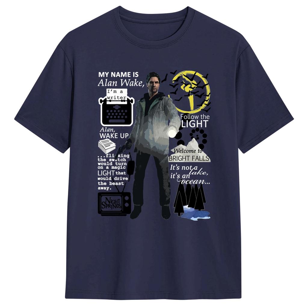 Casual T Shirt Beach Alan Wake Novelty TShirts 100 Cotton Tee Shirt for Men Y2K Basic Short Sleeve Clothing