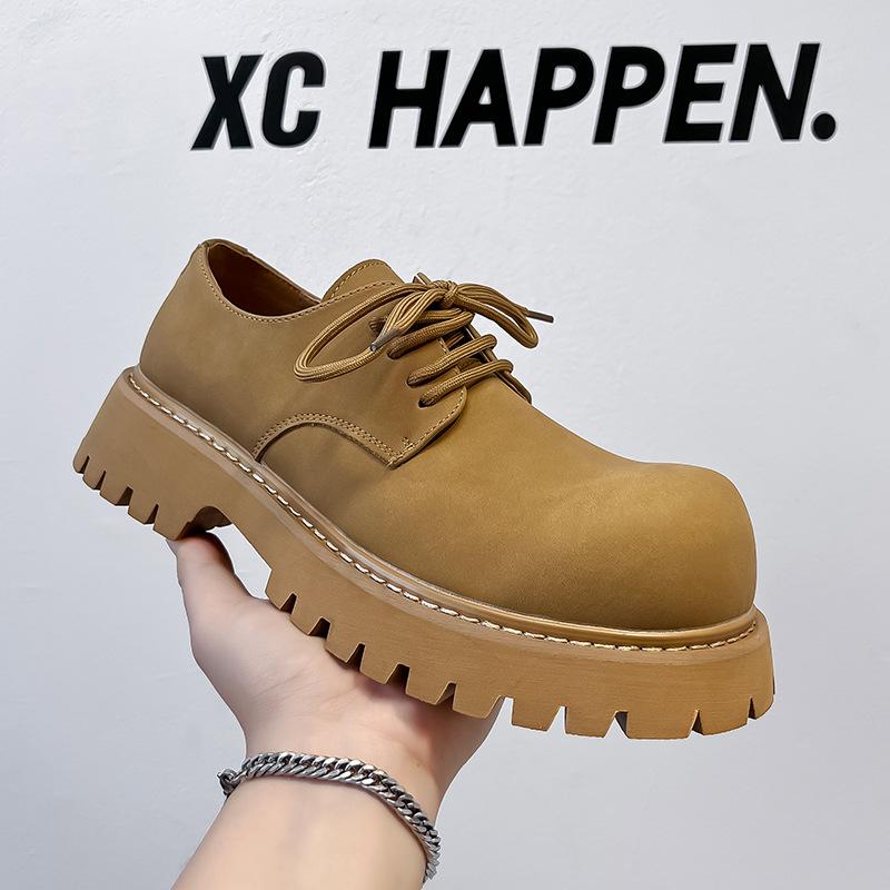New autumn big head derby shoes men's low-top Martin shoes thick sole heightening tooling casual leather shoes men's 1035-T