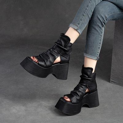 Fashion 2025 Fashion Women's Shoes Peep Toe Women's Sandals Casual Summer Platform High Heels Sandals High Top Solid Shoes
