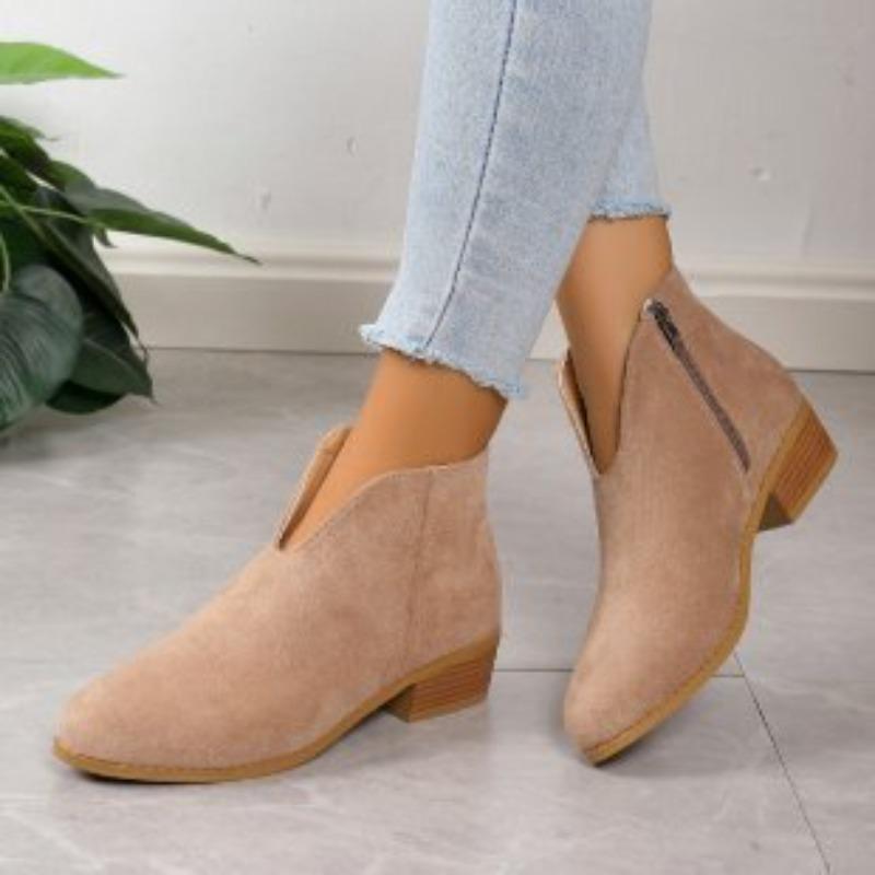 Podzimní a zimní leopardí potisk odmocniny krátké boty boční zip kulatá hlava V ústa semišové holé boty dámské