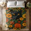 Black Cat Floral Flannel Throw Blanket  Warm Soft Spring Travel Outdoor Sofa Cat Lover Gift