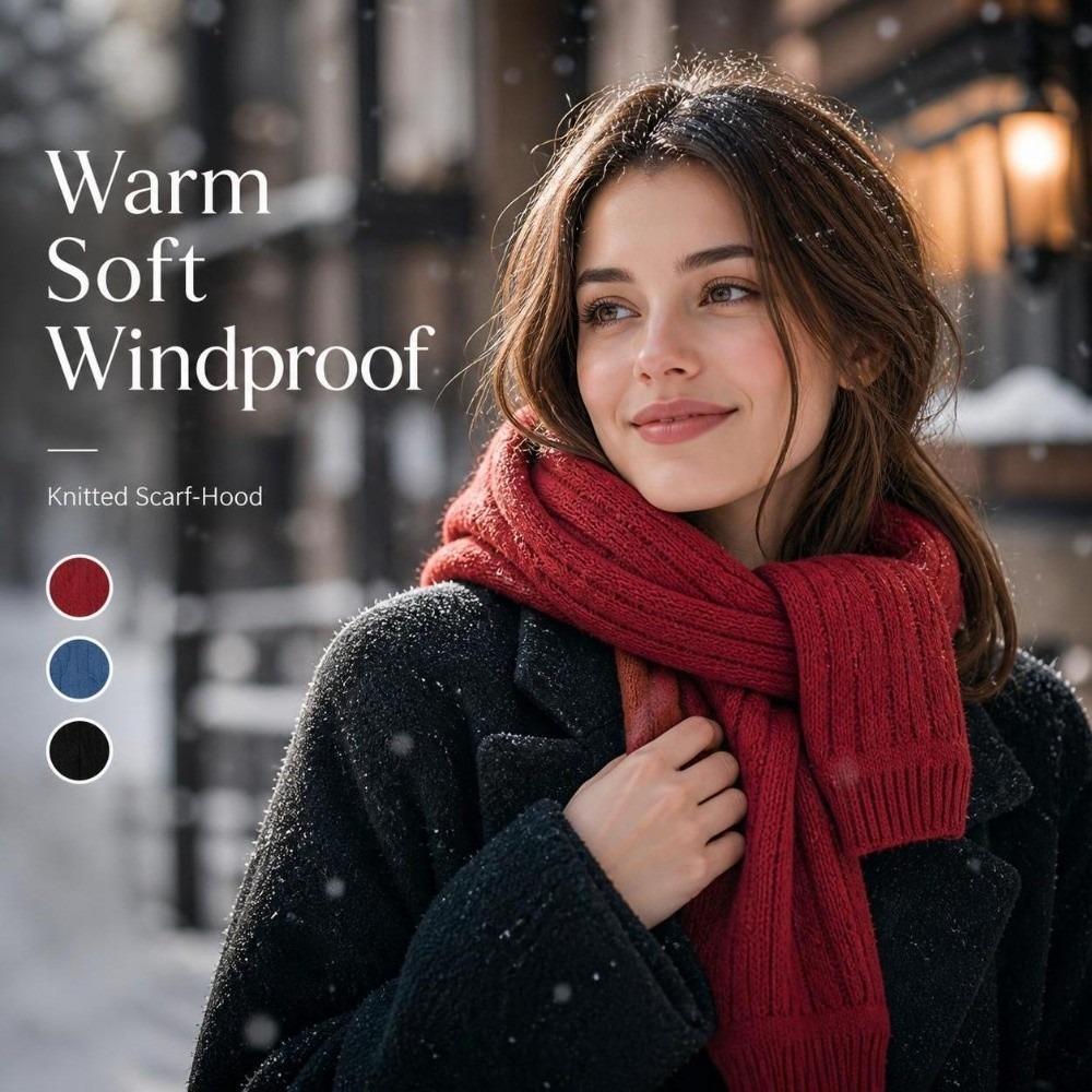 Warm Hooded Scarf Hat Soft Knit One-Piece Hooded Hat Retro Beanie Scarf Cap Women