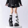 Reversible Knitted Long Tube Leg Warmers with Cute Cats Pattern for Women Punk Grunge Flared Boot Covers Footless Socks