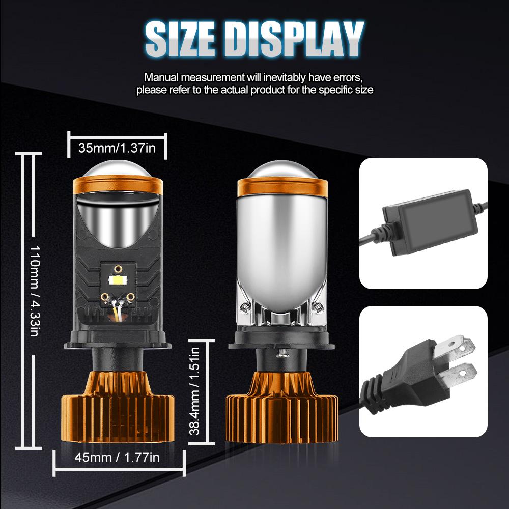 LED Headlight Mini Projector Lens Canbus Len Bulb Motor H4 Hi/Lo Beam 6500K White for Cars & Motorcycles DC12-24V