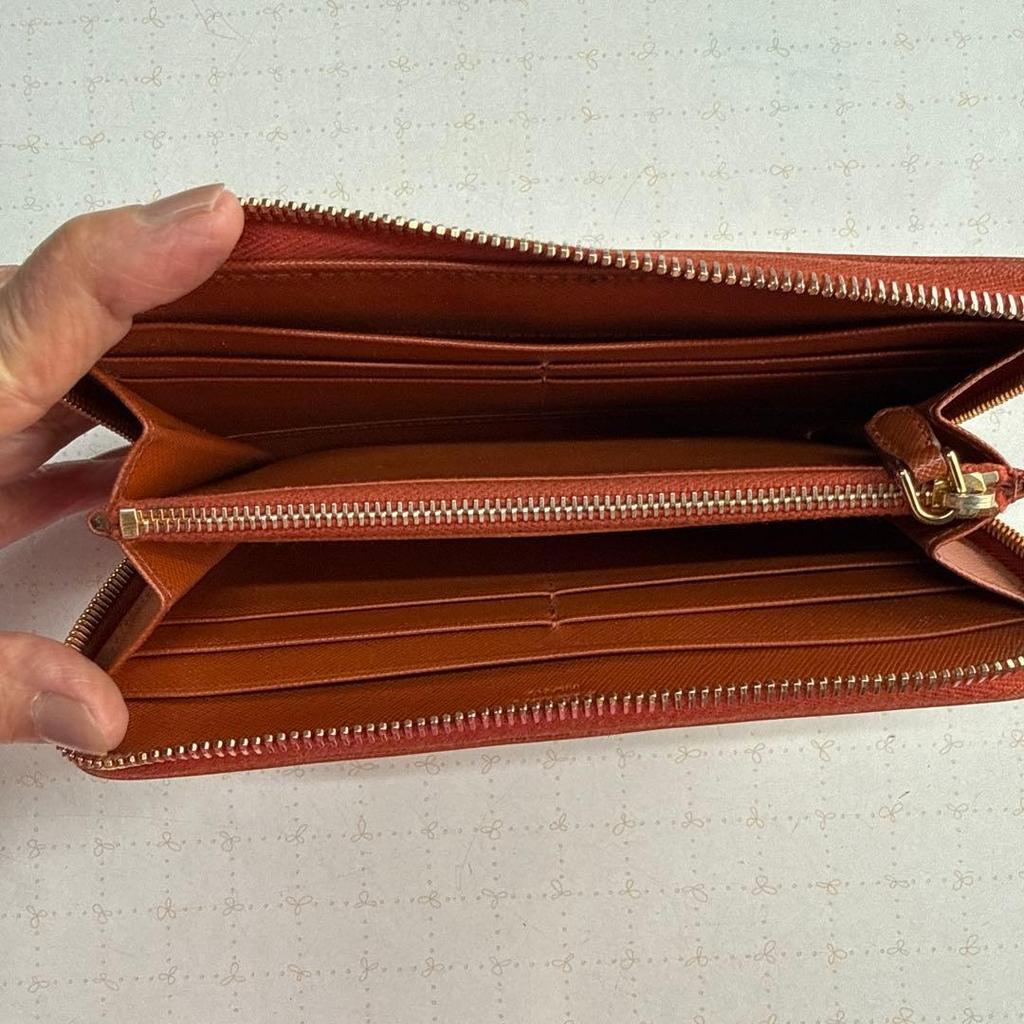 Used PRADA Saffiano Leather Long Wallet Round Zipper Brown