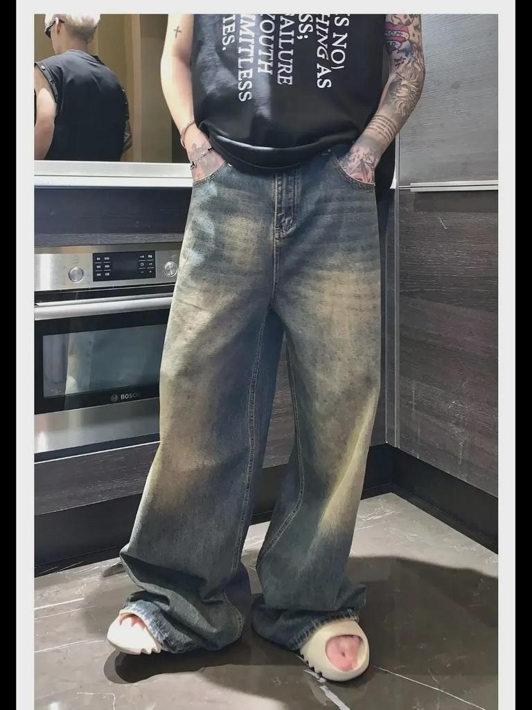 Herren Retro Gradient Wide-Leg Jeans – Trendy, Loose Fit für Herbst & Winter