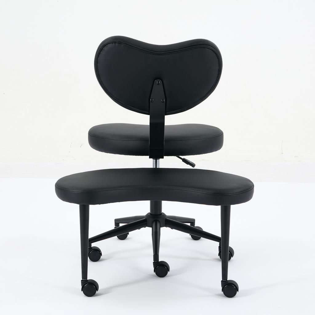 Sedia da Meditazione Plus, Sedia per Sedersi a Gambe Incrociate con Ruote, Sedia per ADHD, Sedia da Scrivania con Supporto Lombare e Sgabello Regolabile, PU Nero, DE1887BK