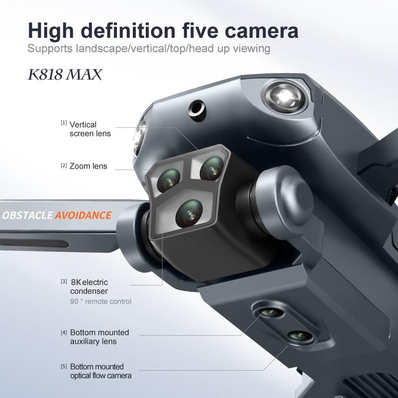 2026 K818 Max Drone 8K 5 Cameras Aerial Photography HD Camera Professional Brushless Motor 360°Obstacle Avoidance Folding 5G WIFI Quadcopter RC UAV