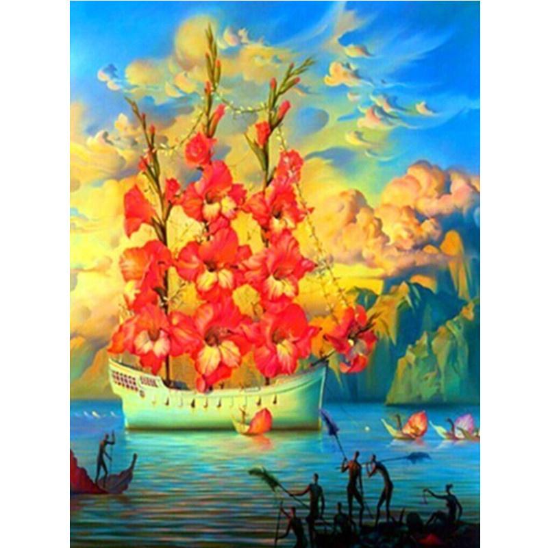 5D DIY Diamond Painting Dusk and Sailing Diamond Embroidery Cross Stitch Kit Full Rhinestone Mosaic Home Decor