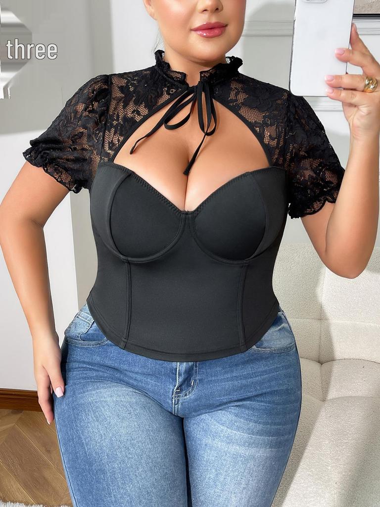 Sexy Plus Size Lace See-Through Strappy Slimming Corset Top