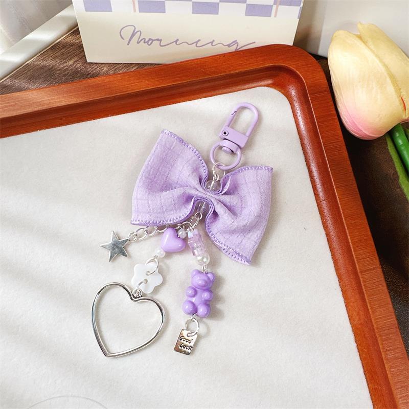 

Cute Sweet Bow Bear Heart Keychain Pendants Star Charm Phone Chain Backpack Decoration Keyring Girly Bag Hanging Ornaments Gifts