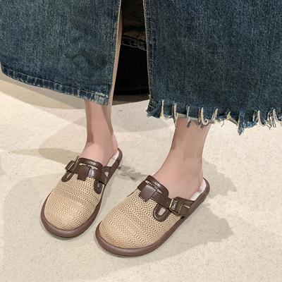 Fashion Large Size Women's Slippers Summer New Low Heel Convenient Baotou Half Drag Fashion Comfortable Non-slip Wear-resistant Sandals