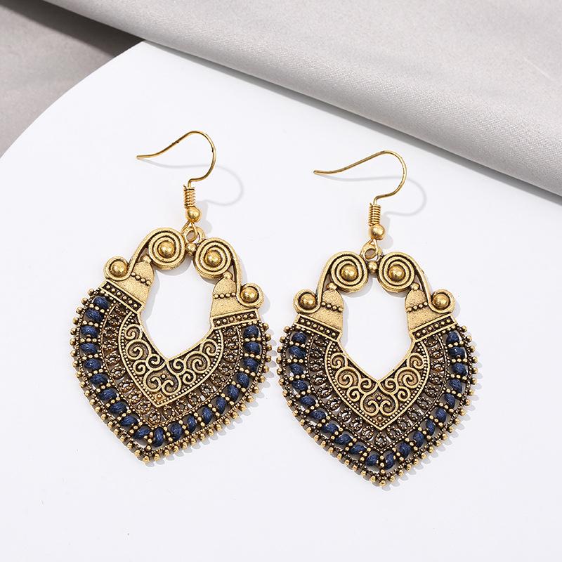 Bohemian Vintage Fashion Rope Wrap Earrings For Women Carved Hollow Geometric Drop Dangle India Earrings Boho Jewelry Wholesale
