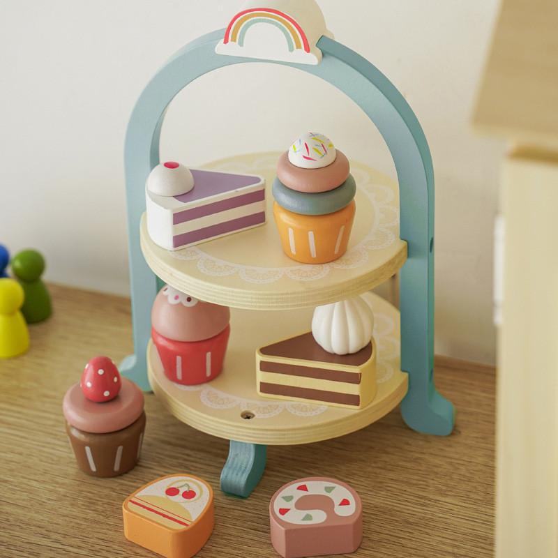 Colorful Wooden Ice Cream Shop Pretend Play Set For Kids With Realistic Tea Set Features