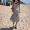 Summer Striped Spaghetti Strap Maxi Dress for Women - Plus Size, European & American Style