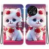 Handmade PU Leather Flip Case for Tecno Spark 30 / Spark 30 Pro Anti-Slip Shockproof Cover with Wrist Strap & Heart/Rose Cat Designs