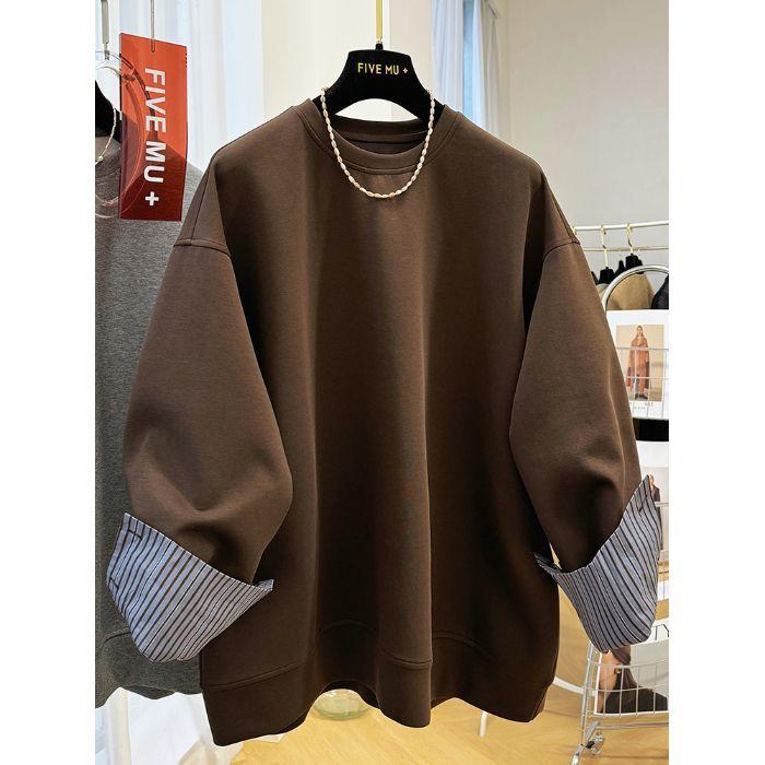 Einzigartiges Hemd Patchwork Fake Zweiteiler Super Gut Aussehend Frühling Herbst Damen Lockeres Gefühl Rundhals Sweatshirt