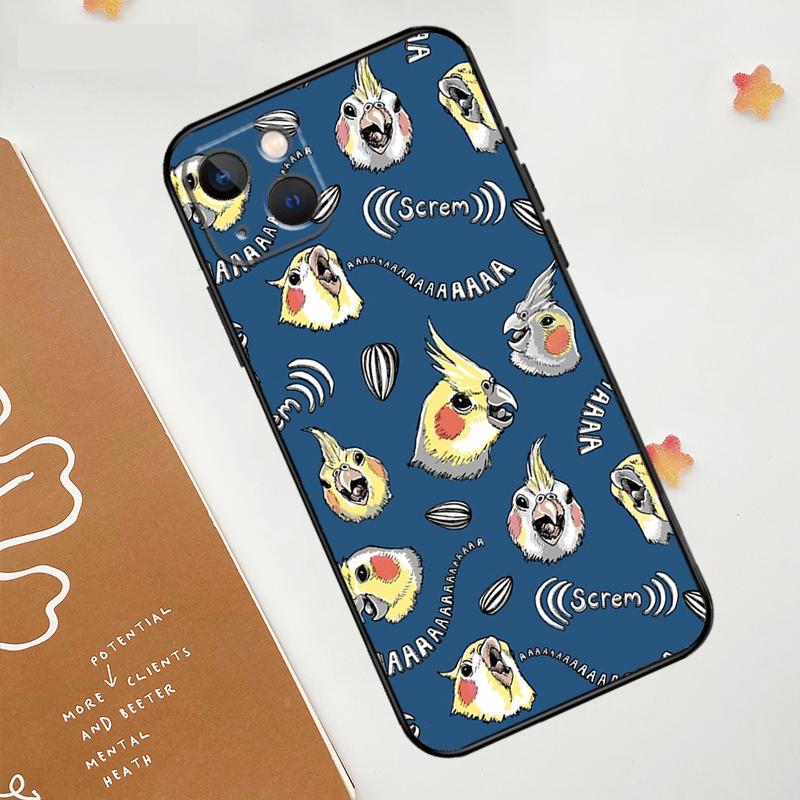 Cartoon Cockatiel Collage Case For Apple iPhone 16 15 14 13 12 11 Pro Max Mini XR 15 16 Plus 16e Protective Cover