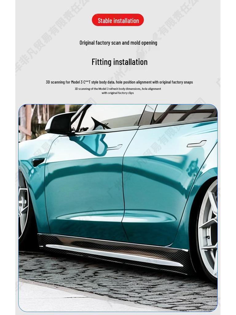 Tesla Model 3 C**T Style Carbon Fiber Body Kit: Front & Rear Lip Splitters.