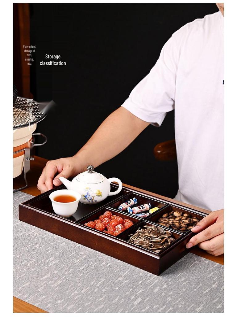 Bamboo and Wood Tea Snack Tray - 9-Grid Walnut Design for Living Room Pastries and Snacks