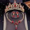 Luxury Green Crown Bridal Jewelry Sets for Women Tiaras Necklace Earring Set Wedding Choker Bride Evening Jewelry Set Fashion