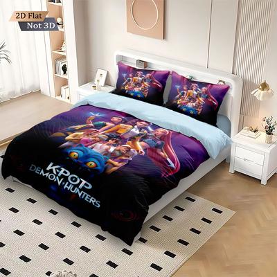 3pcs K-Pop Demon Hunters Print Coreless Bedding Set Multi Sized Bedding Dormitory Duvet Cover, Soft Decoration, Machine Washable