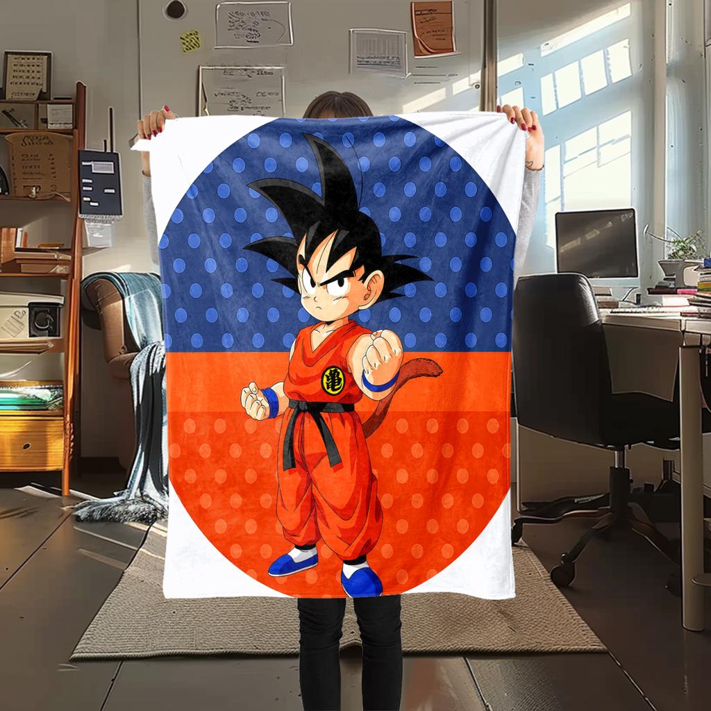 1 ks flanelová deka s potiskem Son Goku, Vysoce kvalitní pro všechna roční období, Domácí dekorace, Teplo a pohodlí, Perfektní jako vánoční dárky