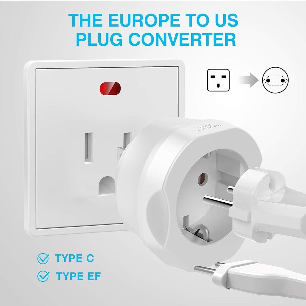 1 Pack an to US Plug Adapter, EU to US Adapter, to Travel Co