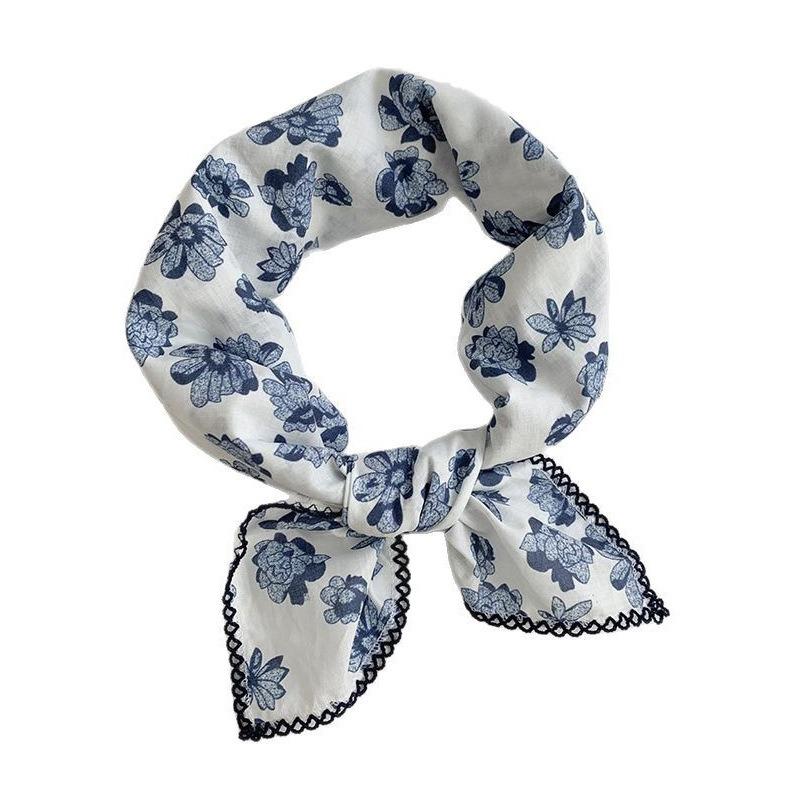 Headscarf summer women's pastoral spring and summer literary scarf square scarf fashion scarf floral headband decorative silk scarf