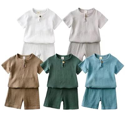 Sommer Kinderkleidungsset Jungen Mädchen Leinenanzüge Baby Loungewear Outfit T-Shirt Shorts