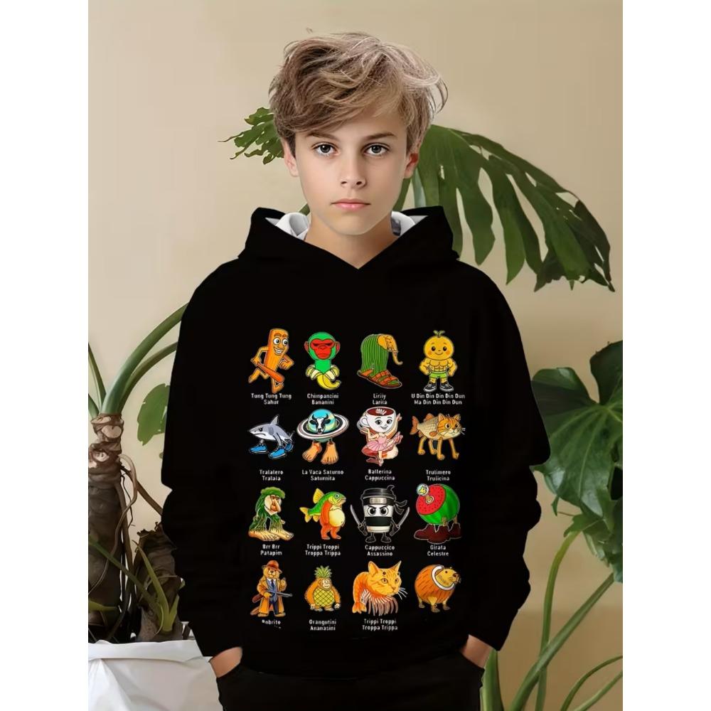 

Смішні худі Cappuccino Assassino для хлопчиків та дівчаток, смішний італійський принт Brainrot, худі з довгим рукавом, капюшонки, дитячі худі з гумором 110