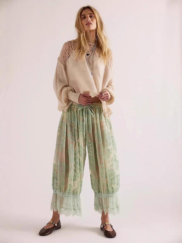 Pantaloni a Lanterna da Donna 2026 Stile Europeo e Americano con Bordi in Pizzo a Vita Alta - Moda Casual Larga Corti.