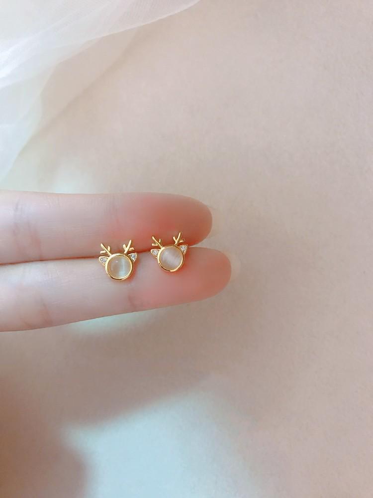 Reindeer Moon Stud Earrings - S925 Sterling Silver, Mori Style, 2023 Trendy Christmas Jewelry for Women