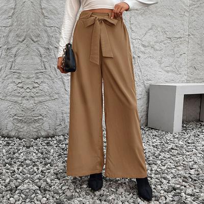Frühlings- und Herbsthose für Damen, einfarbig, mit Krawatte, hohe Taille, gerades Bein, weite Hose, einfache Premium-Hose