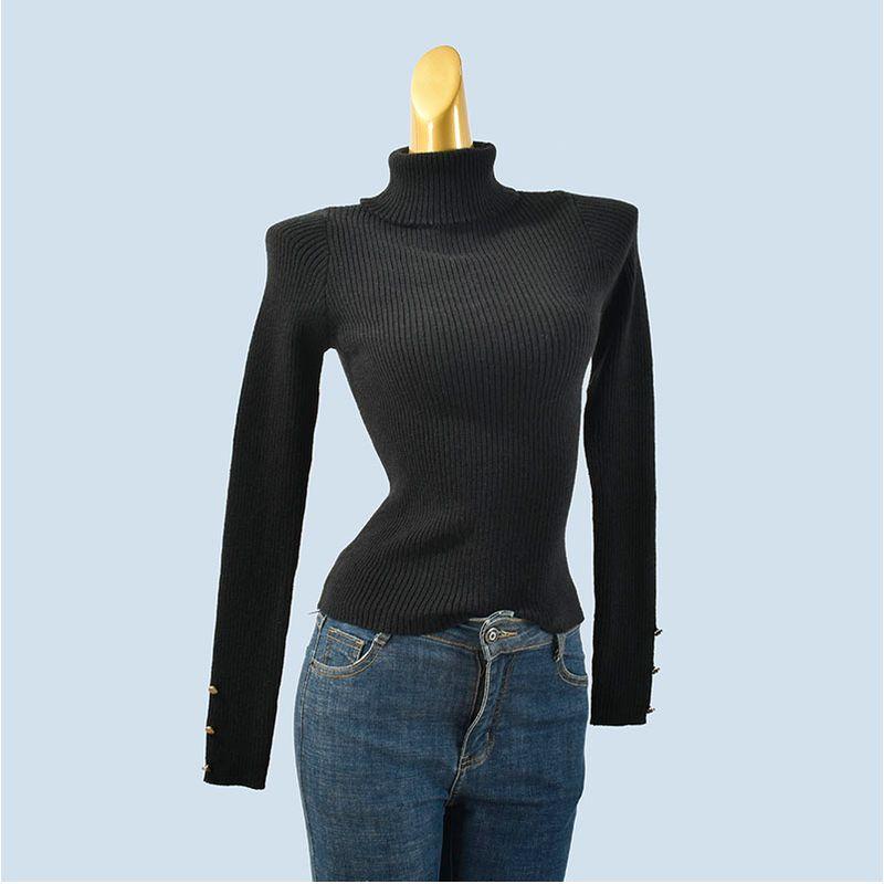 Export Yuan Single Turtleneck Silm Plaid Soft Glutinous Long Sleeves Basic Style Knitting Sweater Stretch Women's Bottoming Shirt