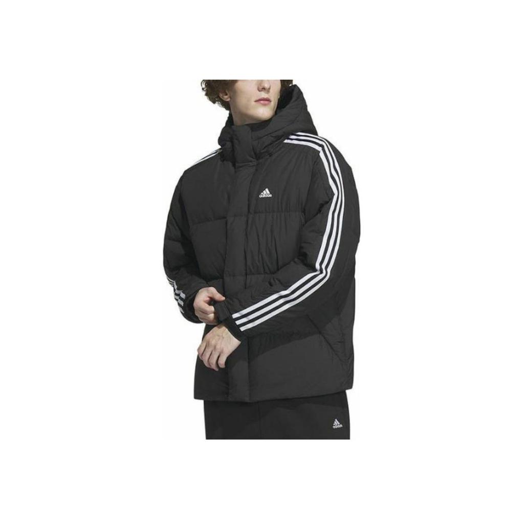 Adidas Puffy Sleeve Stripe Side Warm-Up Hooded Down Jacket Men Outerwear Black IT8732